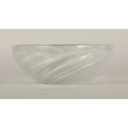 42 - Rene Lalique opalescent bowl in the Poissons design, marked R Lalique to the centre 24cm diameter, 9... 