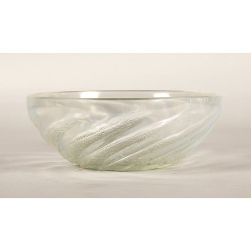 42 - Rene Lalique opalescent bowl in the Poissons design, marked R Lalique to the centre 24cm diameter, 9... 