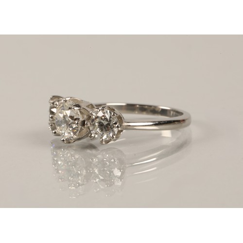 46 - Magnificent three stone diamond ring, central stone 1.5 carat flanked either side by 0.5 carat stone... 