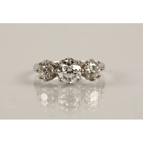 46 - Magnificent three stone diamond ring, central stone 1.5 carat flanked either side by 0.5 carat stone... 