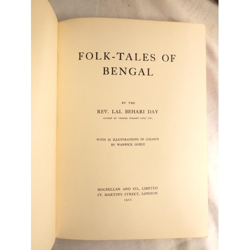 137 - GOBLE WARWICK (Illus).  Folk-Tales of Bengal. Col. plates. Quarto. Orig. purple cloth gilt... 