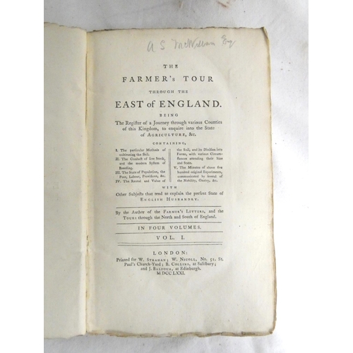 161 - (YOUNG ARTHUR).  The Farmer's Tour Through the East of England. 4 vols. 29 eng. plates (as requ... 