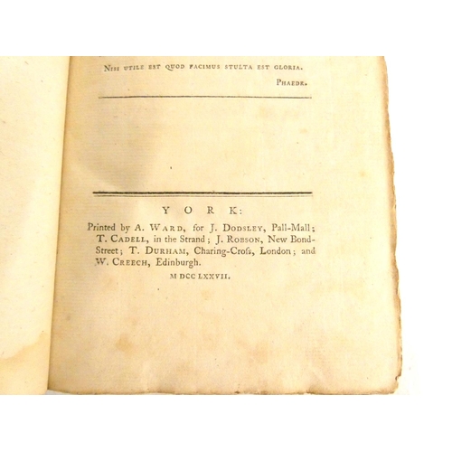 162 - HUNTER A.  Georgical Essays. 3 fldg. eng. plates. Rebound brds. 1st ed., York, 1777. ... 