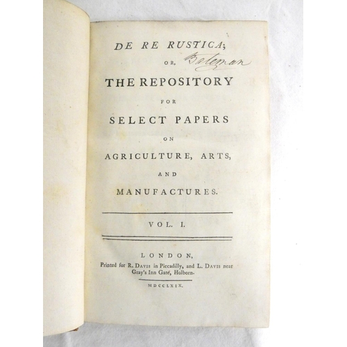 165 - DAVIS R. (Pubs).  De Re Rustica or The Repository for Select Papers on Agriculture, Arts &... 