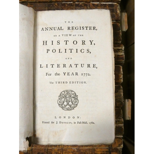 185 - DODSLEY J. (Pubs).  The Annual Register or A View of the History, Politics & Literature. Vols. f... 