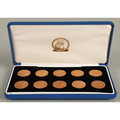 127 - Ten gold sovereigns 1957 in fitted case