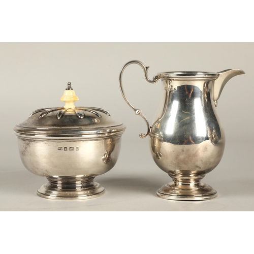 159 - Four piece silver tea service comprising of teapot coffee pot, sugar basin and cream jug with ivory ... 