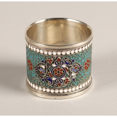 169 - Russian silver enamel napkin ring4cm high, 4.5cm diameter, 47g