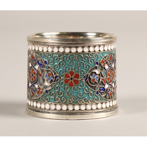 169 - Russian silver enamel napkin ring4cm high, 4.5cm diameter, 47g