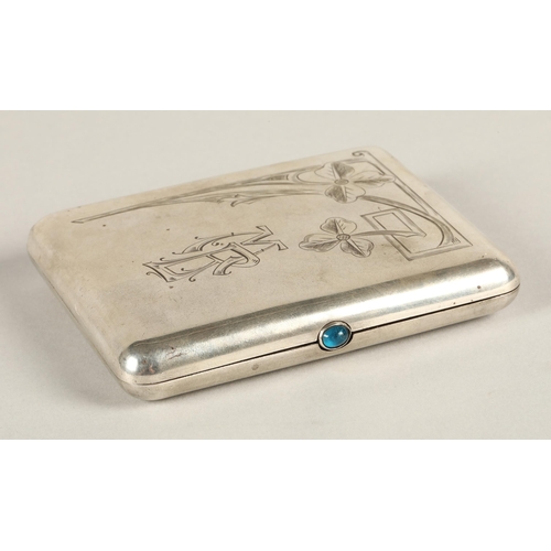 172 - Russian silver cigarette case with cabochon stone clasp