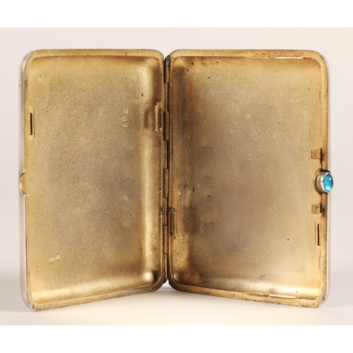 172 - Russian silver cigarette case with cabochon stone clasp