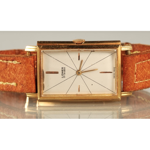 114 - Lidher 18k gold ladies wrist watch on leather strap