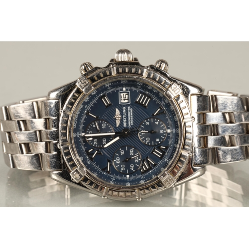 111 - Breitling Crosswind chronograph stainless steel Gentleman's automatic wristwatch, blue dial with thr... 