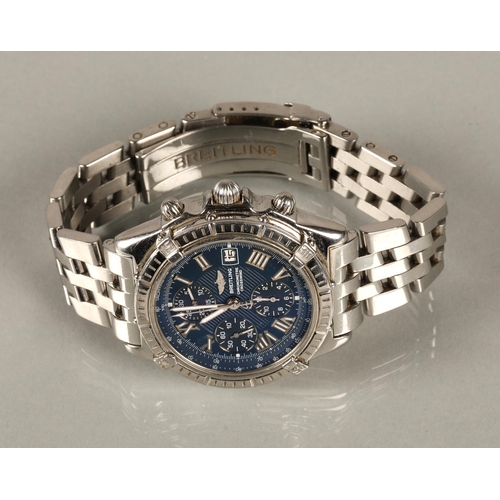 111 - Breitling Crosswind chronograph stainless steel Gentleman's automatic wristwatch, blue dial with thr... 