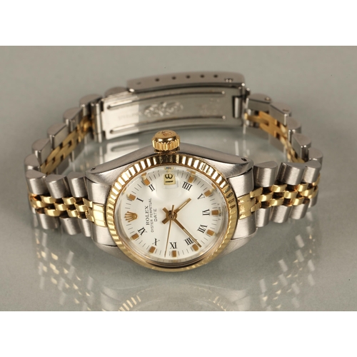 110 - Rolex Oyster Perpetual date ladies wrist watch, white dial with roman numerals and date aperture, mo... 