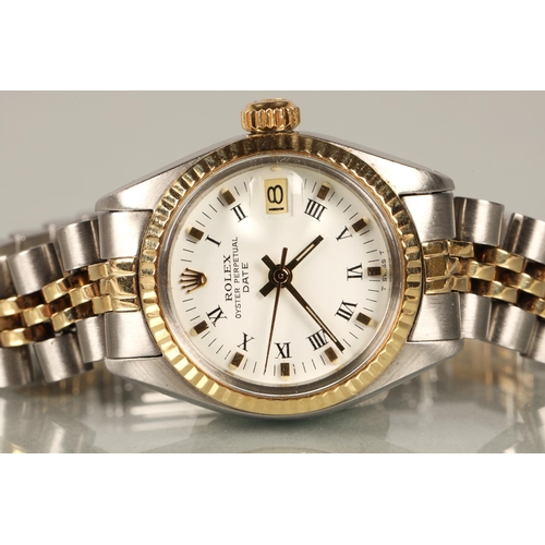 110 - Rolex Oyster Perpetual date ladies wrist watch, white dial with roman numerals and date aperture, mo... 