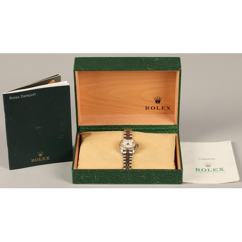 110 - Rolex Oyster Perpetual date ladies wrist watch, white dial with roman numerals and date aperture, mo... 