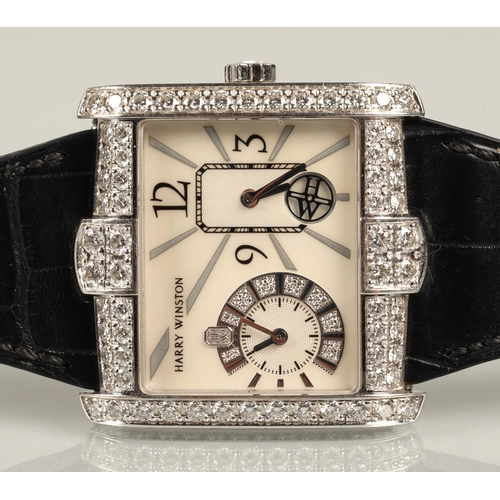 106 - Rare Harry Winston Gentleman's 18ct white gold diamond set wrist watch, 18ct white gold case, mother... 