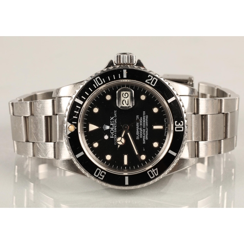 109 - Rolex Oyster Perpetual Date Submariner Gentleman's wrist watch, black dial with luminous hour marker... 