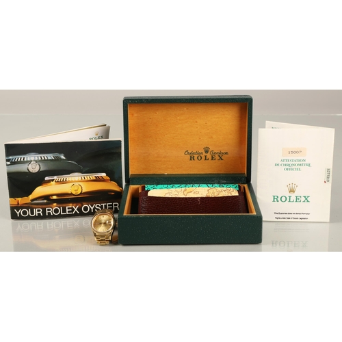 108 - Rolex 18K yellow gold Oyster Perpetual Date Just Ladies wrist watch, champagne dial with hour marker... 