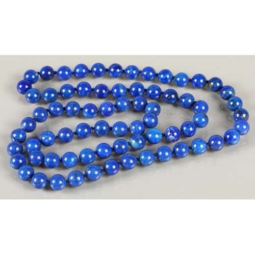 80 - Lapis Lazuli beaded necklace with each bead 1cm long with a pair of 14k yellow gold mounted lapis la... 