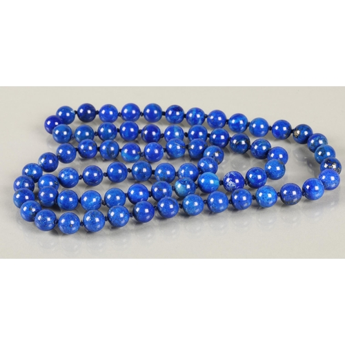 80 - Lapis Lazuli beaded necklace with each bead 1cm long with a pair of 14k yellow gold mounted lapis la... 