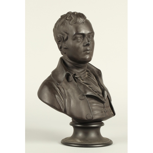 4 - Mid 19th century Wedgwood black basalt bust of Robert Burns on a black basalt base, 34cm high.