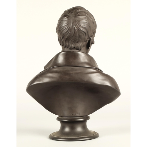 4 - Mid 19th century Wedgwood black basalt bust of Robert Burns on a black basalt base, 34cm high.