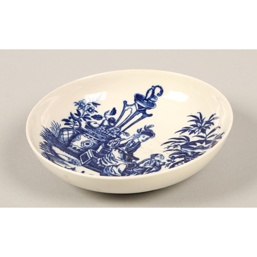 10 - Late eighteenth century Worcester blue and white transfer printed saucer, depicting mother and child... 