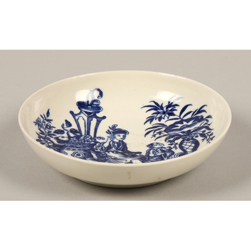 10 - Late eighteenth century Worcester blue and white transfer printed saucer, depicting mother and child... 