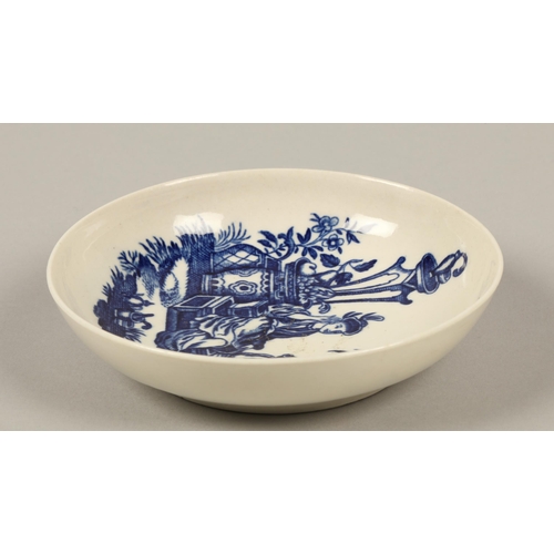 10 - Late eighteenth century Worcester blue and white transfer printed saucer, depicting mother and child... 