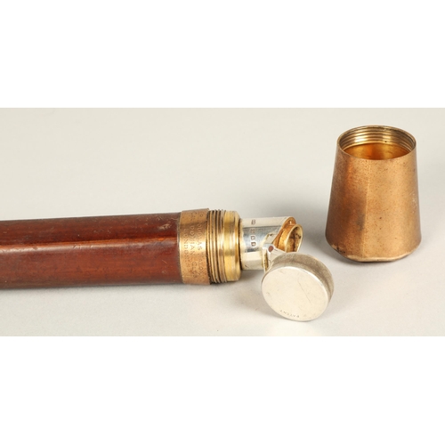 184 - Asprey of London 9ct rose gold topped walking cane to reveal a secret silver flask compartment Londo... 