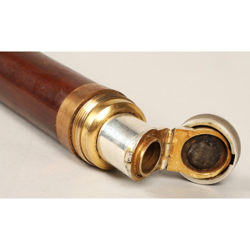 184 - Asprey of London 9ct rose gold topped walking cane to reveal a secret silver flask compartment Londo... 