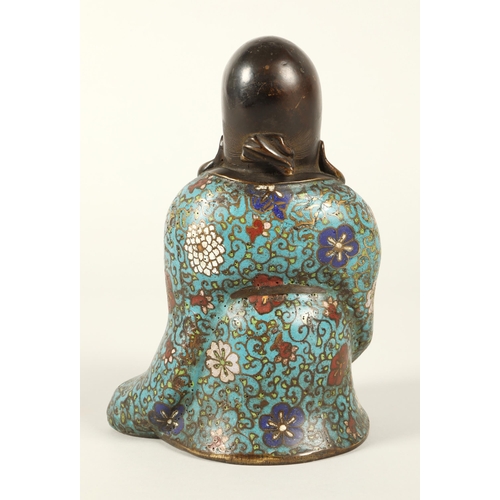 41 - 19th Century Japanese Bronze champlevé enamel figure of Shou Lao standing draped in a robe holding a... 