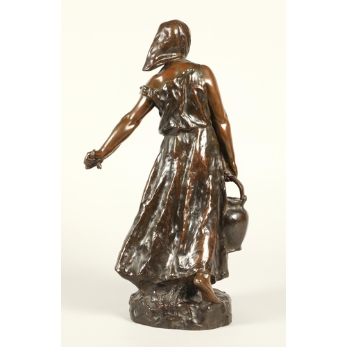 225 - After Anatole J Guillot (French 1865-1955)'Milk maid'signed bronze50cm high