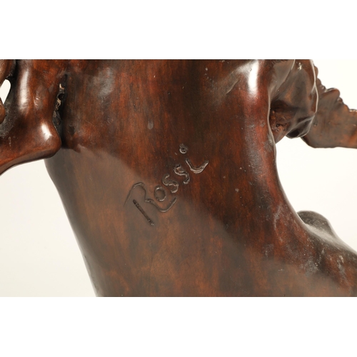 222 - Bronze sculpture of a reclining nude on a rock with bird, signed Rossi55cm high 60cm wide 20cm depth... 