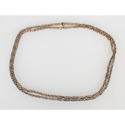 594 - Yellow metal two strand pierced box link necklace.