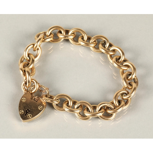 68 - Ladies 9ct yellow gold cable pattern bracelet with padlock clasp, 53.5g.