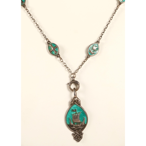 90 - Iona silver enamelled necklace with enamelled long ship decoration by Alexander Ritchie.