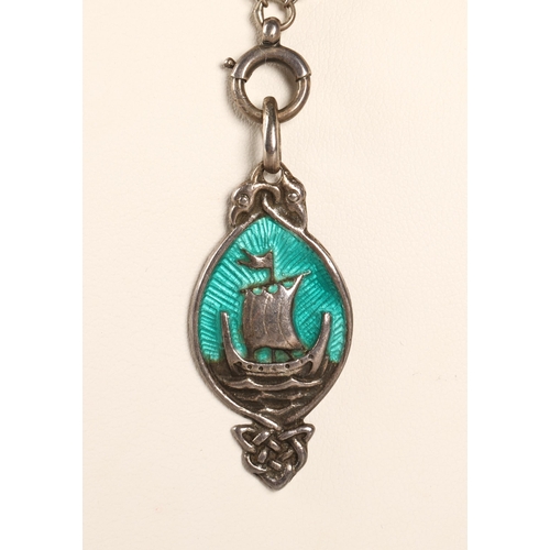 90 - Iona silver enamelled necklace with enamelled long ship decoration by Alexander Ritchie.