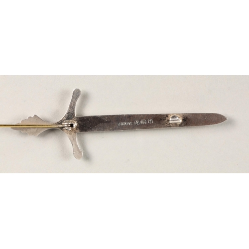 95 - George VI silver enamelled kilt pin in the form of a sword, stamped A.H. Darby & son, Birmingham... 