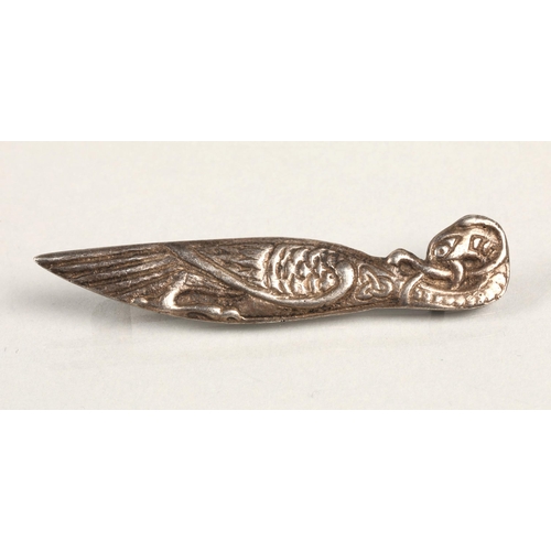 96 - Three assorted Alexander Ritchie Designed silver brooches, Norse boat, Zooamorphic bird and Celtic k... 