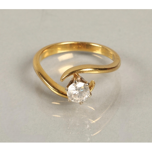 74 - Ladies diamond solitaire, approximately 0.5 carat stone set on 18ct yellow metal shank in twist sett... 