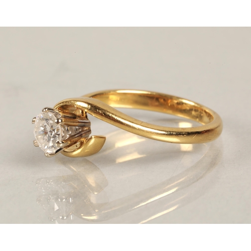 74 - Ladies diamond solitaire, approximately 0.5 carat stone set on 18ct yellow metal shank in twist sett... 