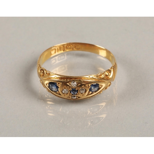 72 - Ladies 18ct yellow gold diamond and sapphire ring, ring size O/P.