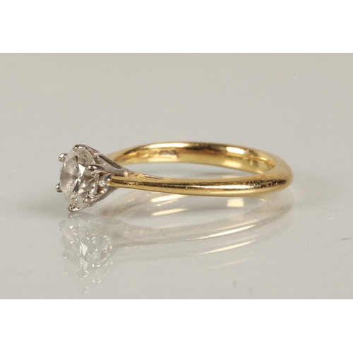 75 - Ladies Diamond solitaire, approximately 1 carat set on 18ct yellow metal shank, ring size M