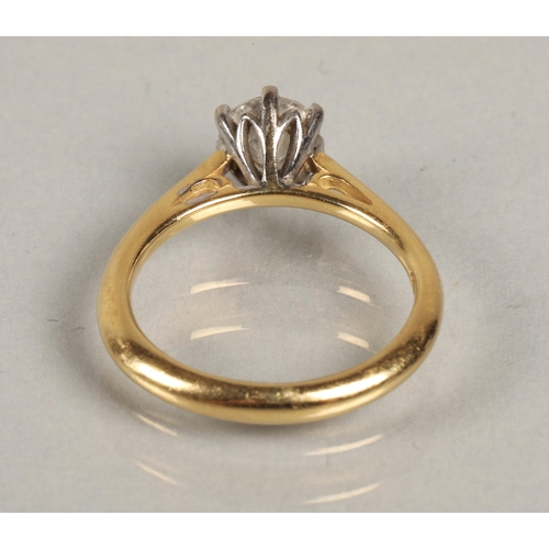 75 - Ladies Diamond solitaire, approximately 1 carat set on 18ct yellow metal shank, ring size M