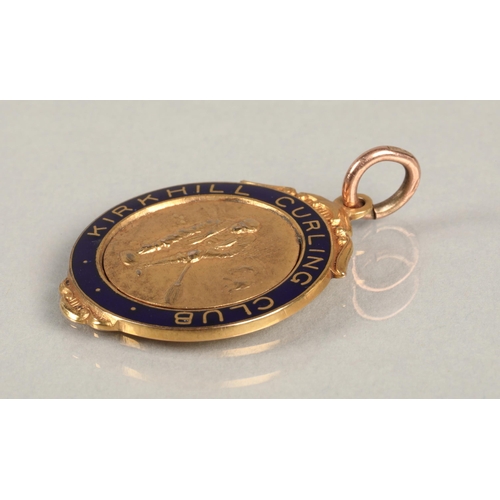 104 - 9ct gold Kirkhill Curling Club medal, 8.3g.