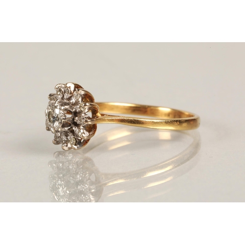 73 - Ladies diamond cluster ring, central stone 0.25 carat surrounded by twelve small stones, set on 18ct... 