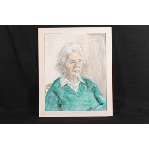 490 - ERIC RITCHIE (Scottish b1934), bust length portrait of Helen Shepherd, oil on board, signed verso, 4... 